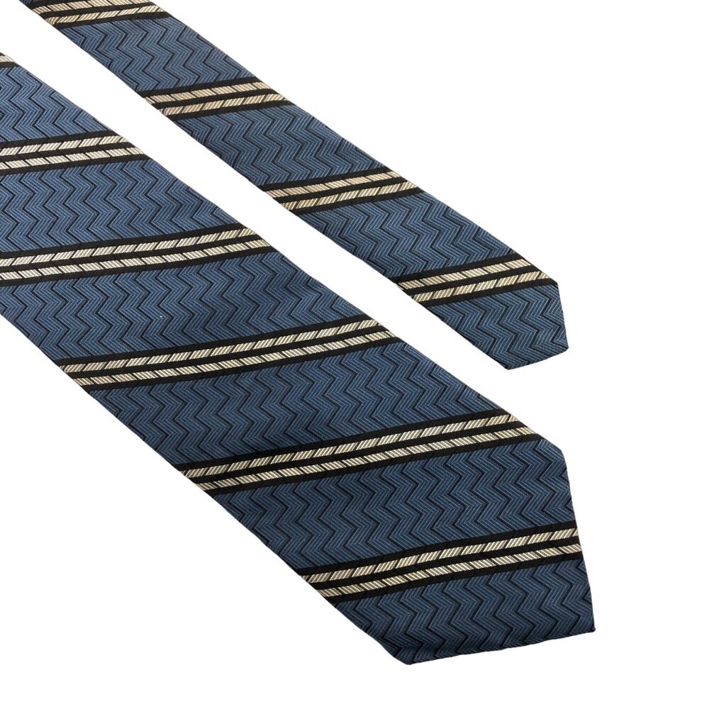 Woodward Silk Tie Blue Black Zig Zag Stripe Mens Necktie Office Work Formal Gift